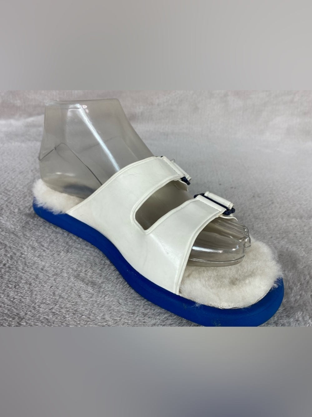 UGG Fluff Shearling Slide Sandals Womens 6 White Blue Slipper Comfort NEW - Picture 4 of 8